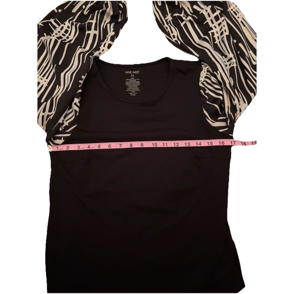 Nine West Sz XS Puff-Sleeve Mixed Media Top Long Sleeve Classic City Chic - Picture 6 of 7